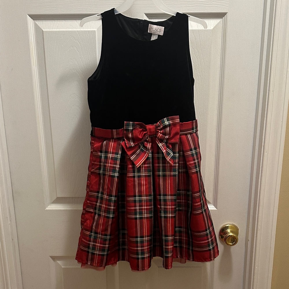 Black Velvet and Red Plaid Dress with Bow Christmas/Holiday